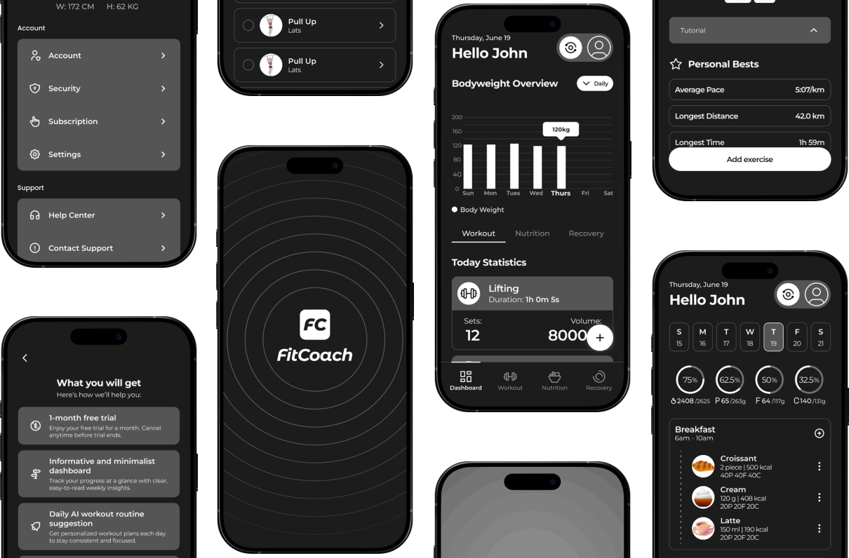 FitCoach screens